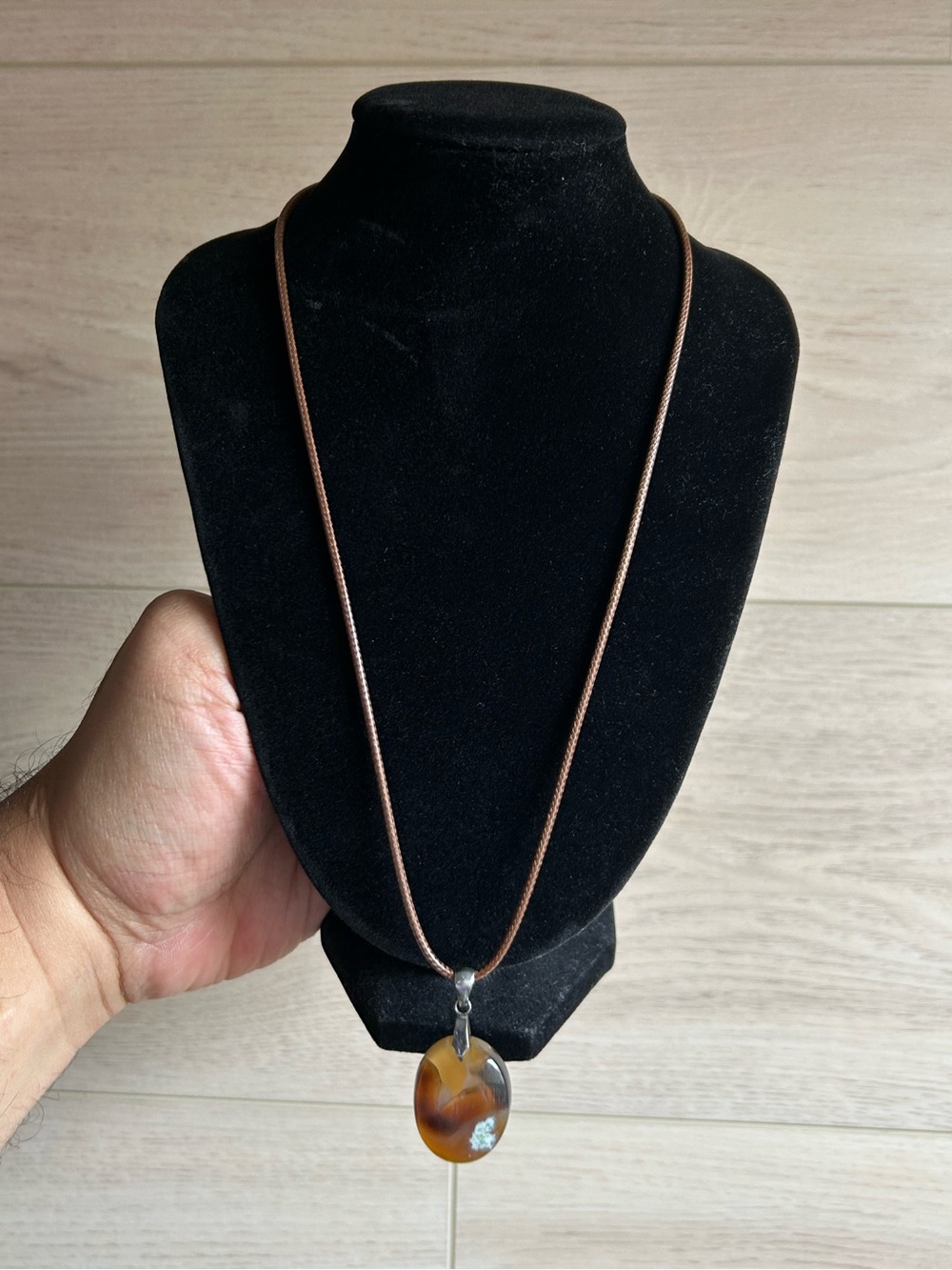 Brown Agate with Moss Agate Inclusion Pendant Necklace